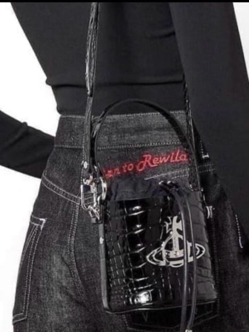 Vivienne Westwood Black Patent Croc Mini Bucket Bag